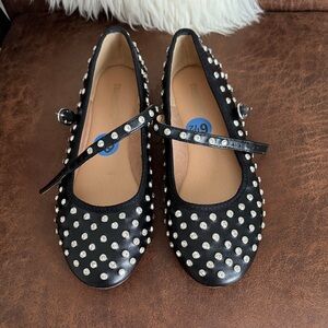 Black Studded Mary Jane Flats with Sparkle Strap